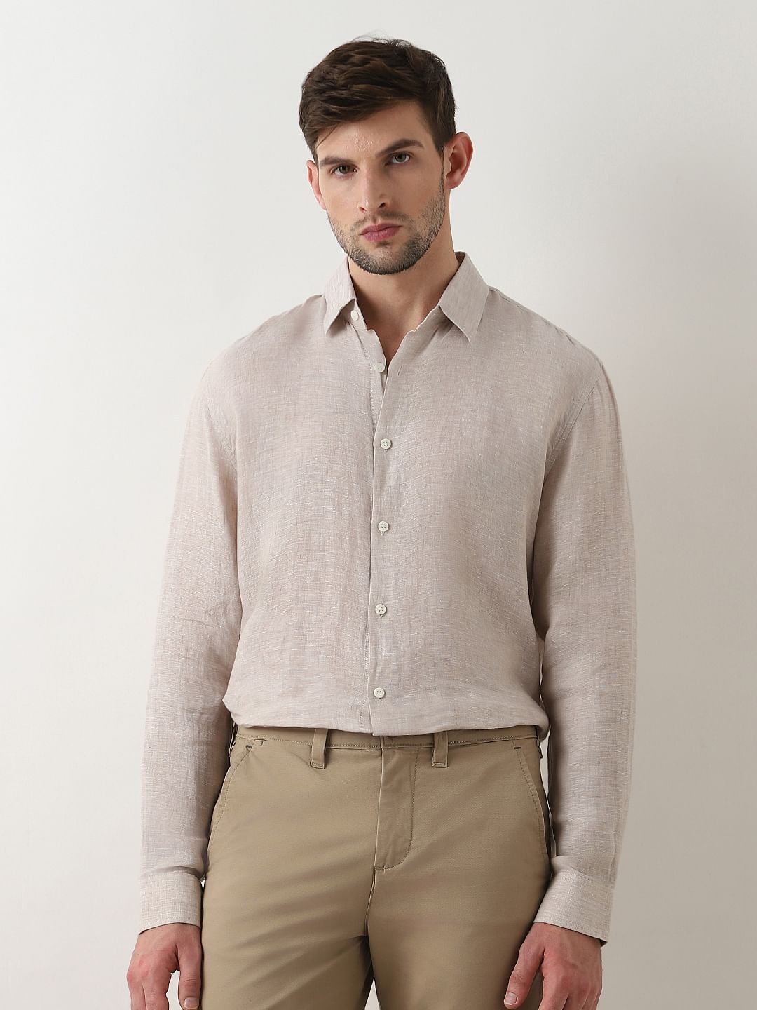Beige Linen Mens Linen Button Up Buy Beige Linen Full Sleeves