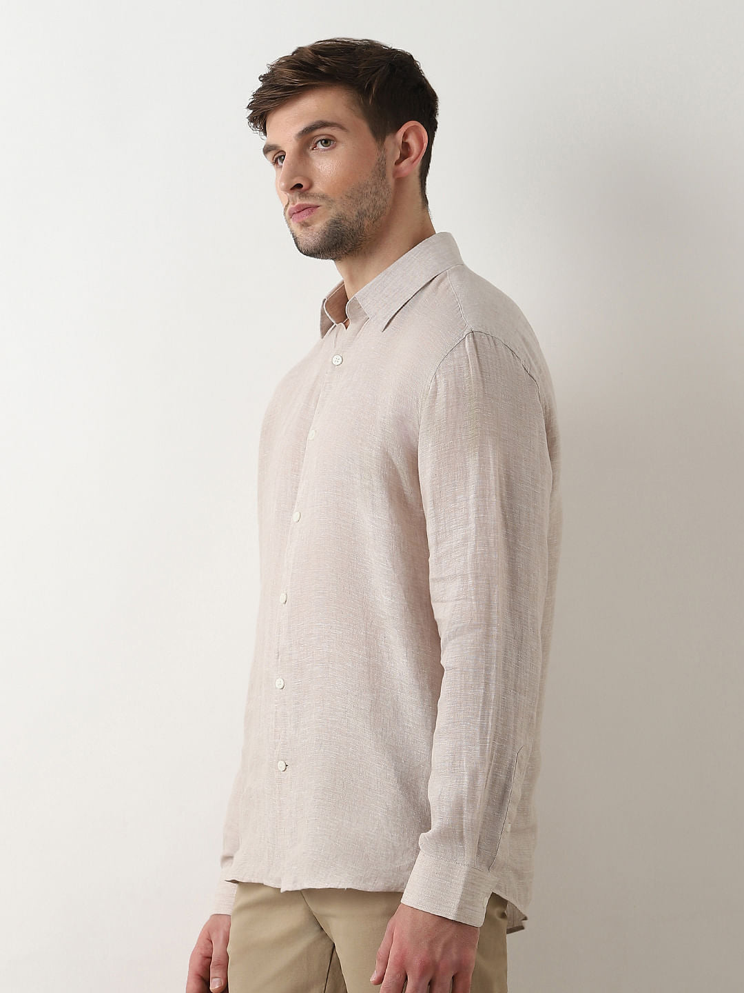 Beige Linen Full Sleeves Shirt