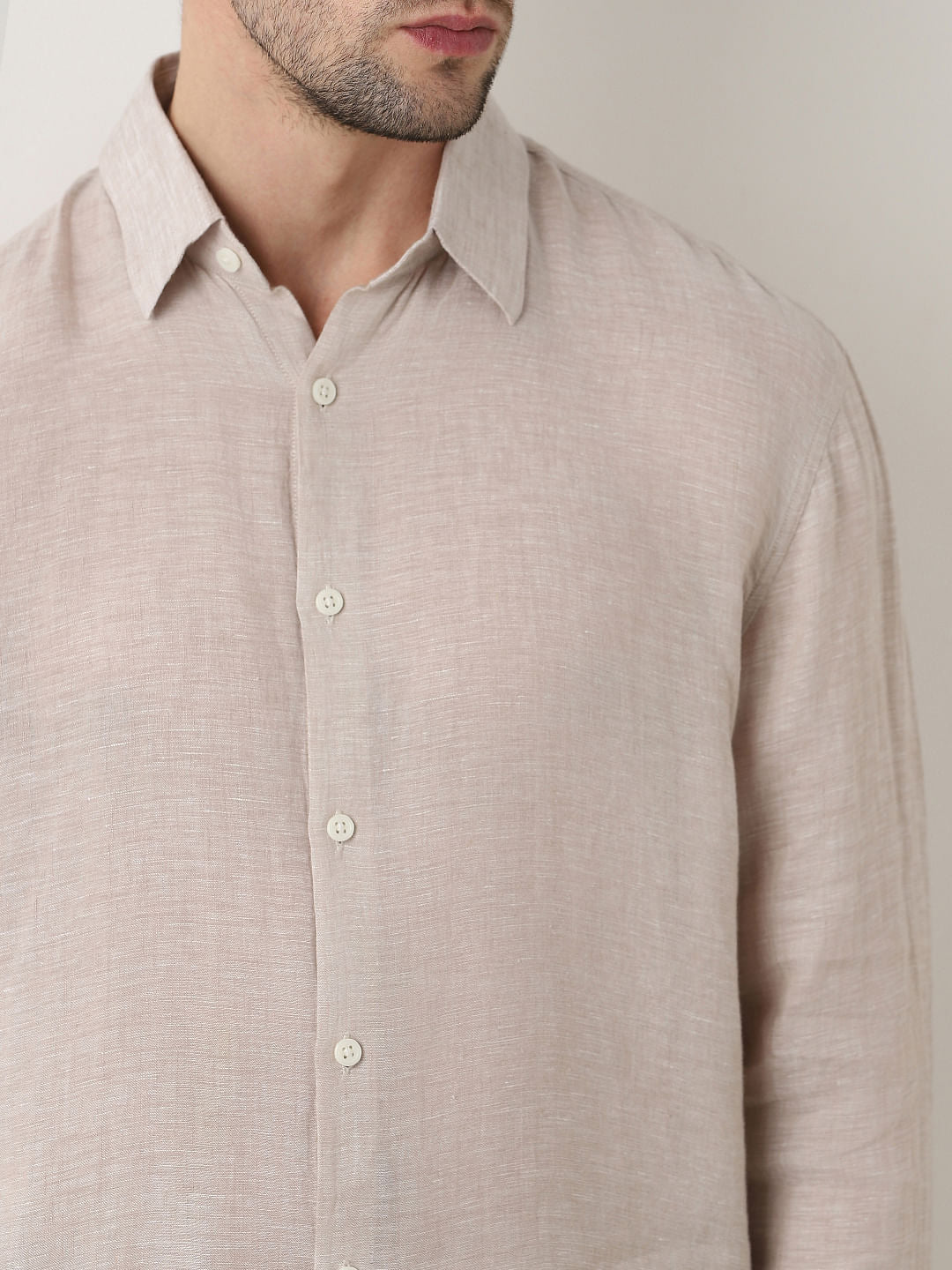 Beige Linen Full Sleeves Shirt