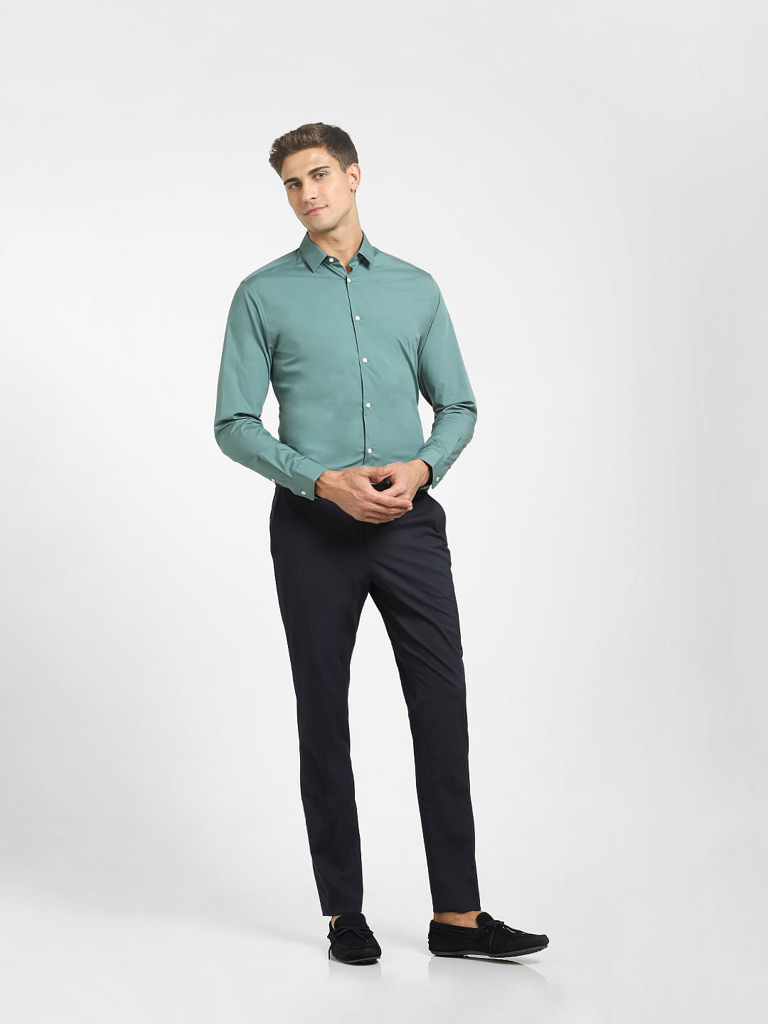 Green Formal Full Sleeves Shirt