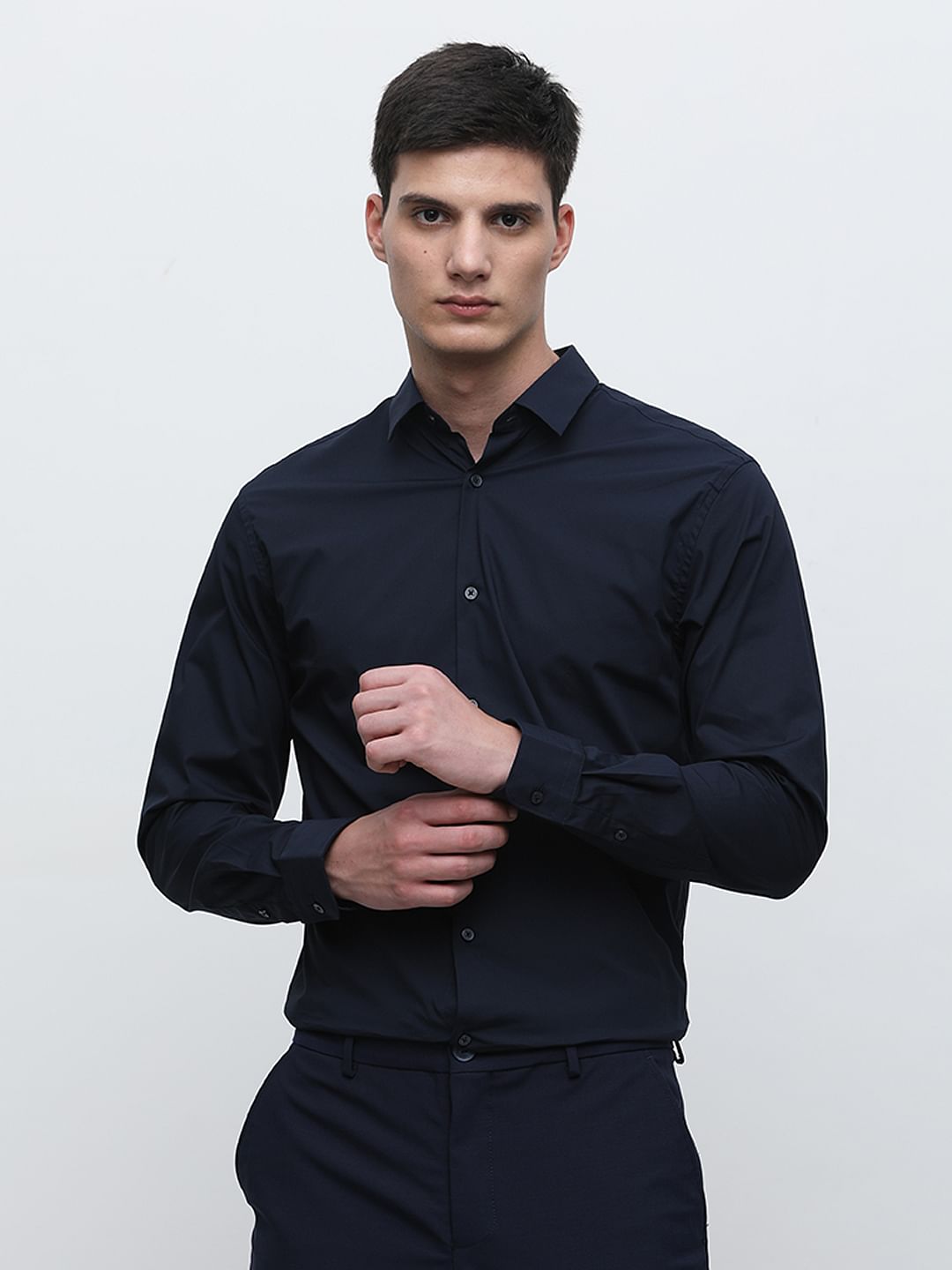 Buy Navy Blue Formal Full Sleeves Shirt for Men Online
