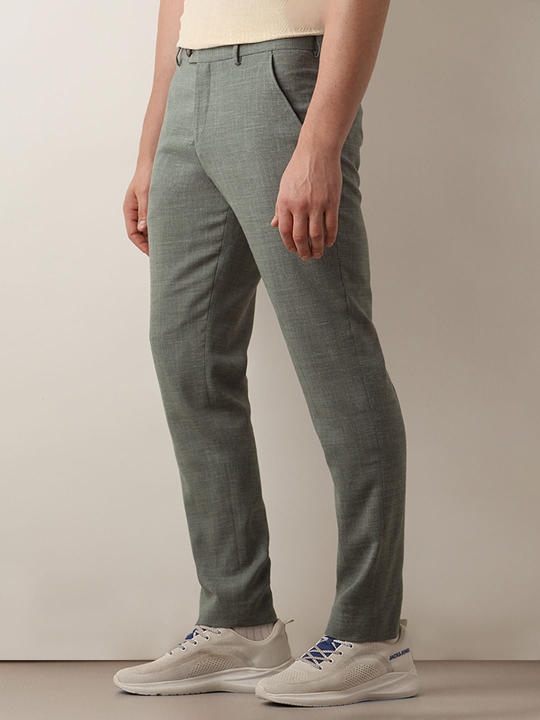 Green Linen Blend Slim Fit Suit-Set Trousers