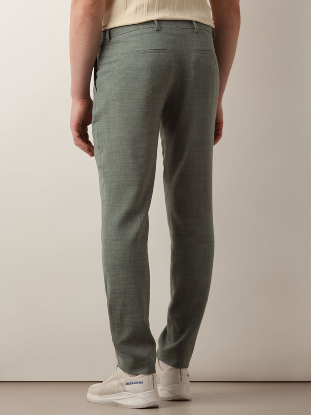 Green Linen Blend Slim Fit Suit-Set Trousers