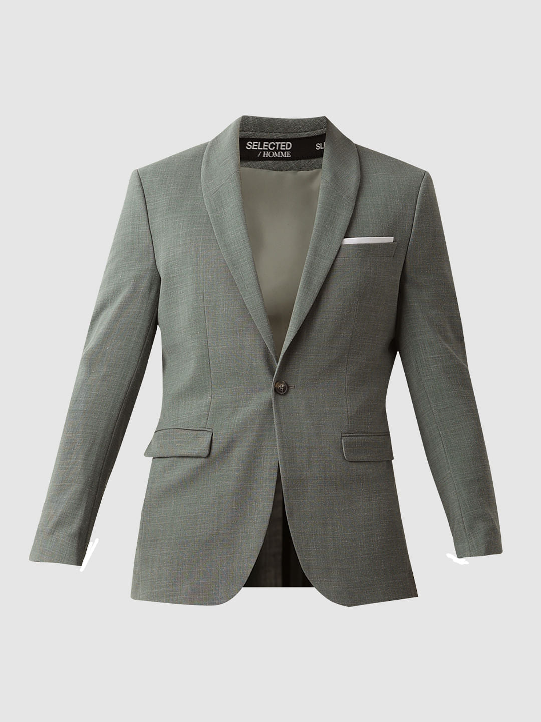 Green Linen Single Breasted Suit-Set Blazer