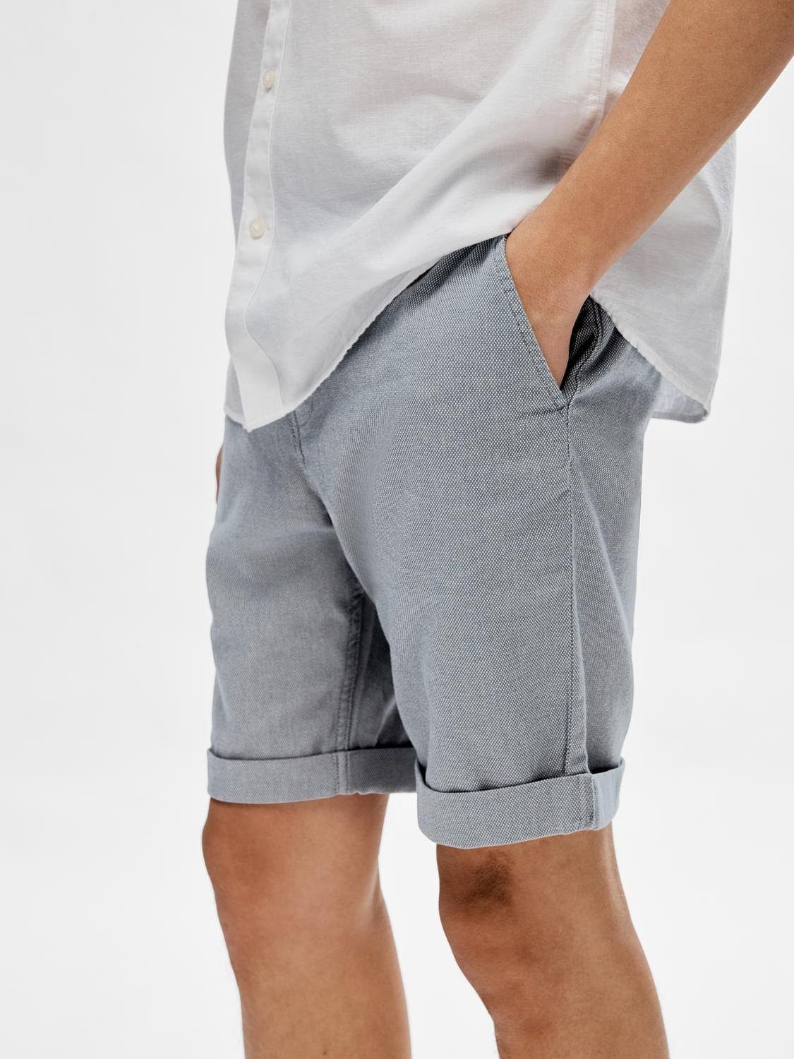 Blue Mid Rise Cotton Shorts