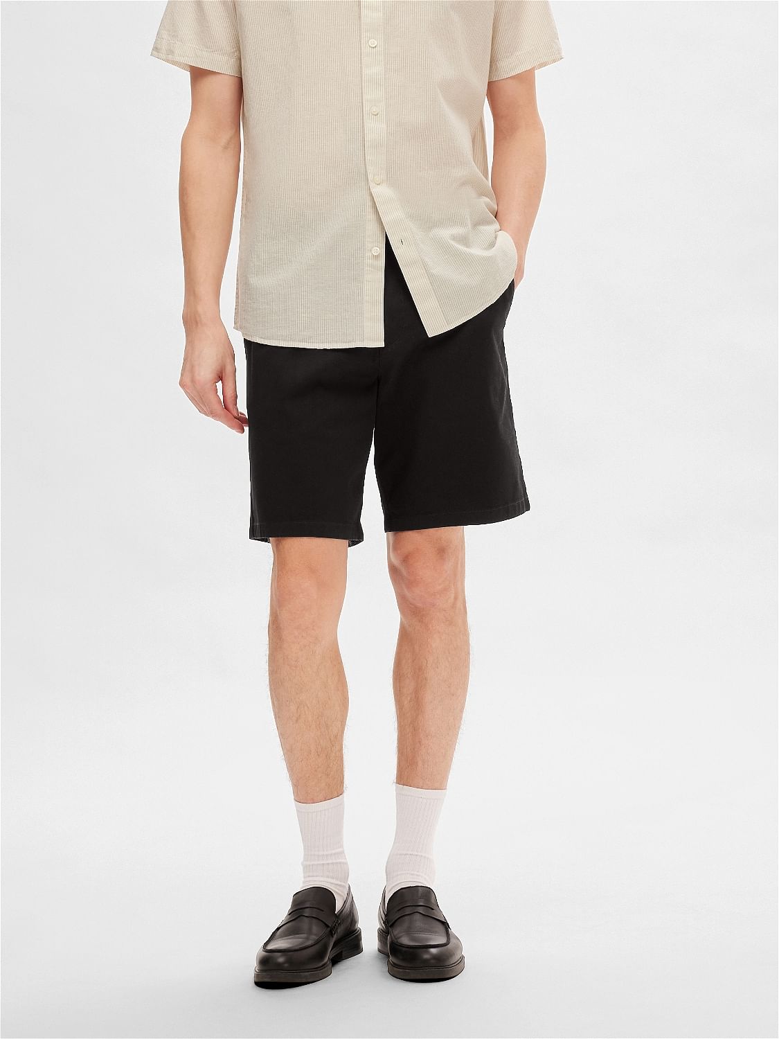 Black Mid Rise Cotton Chino Shorts