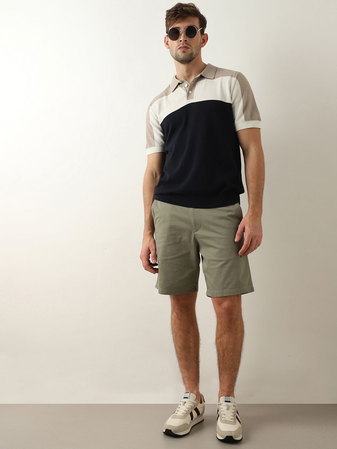 Green Mid Rise Cotton Chino Shorts