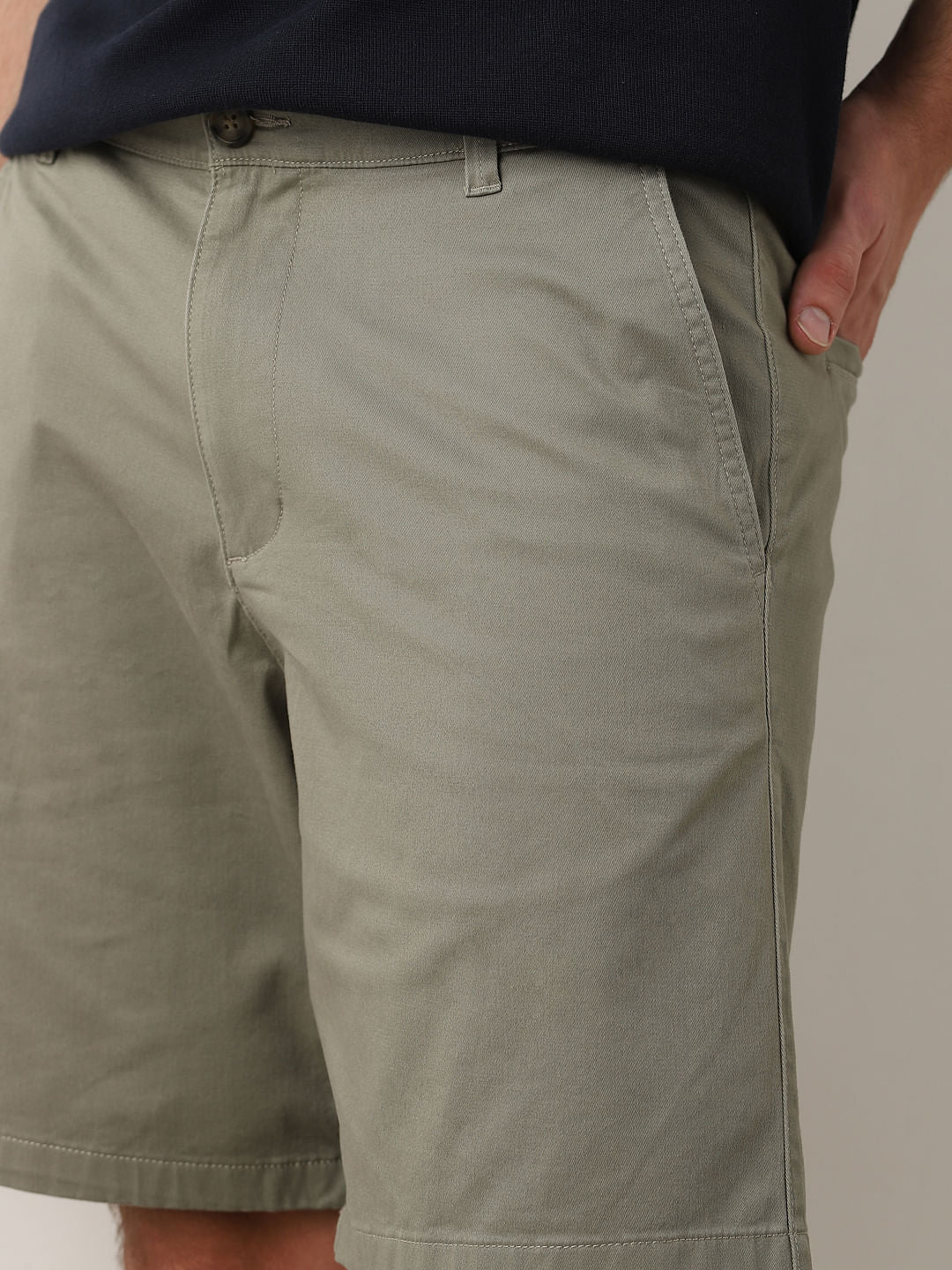 Green Mid Rise Cotton Chino Shorts