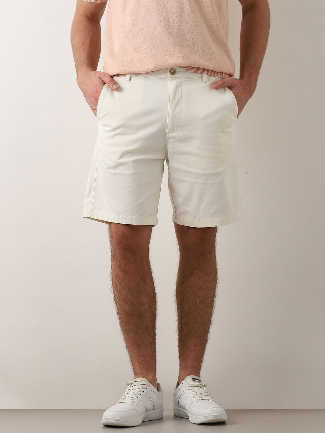 Off-White Mid Rise Cotton Chino Shorts