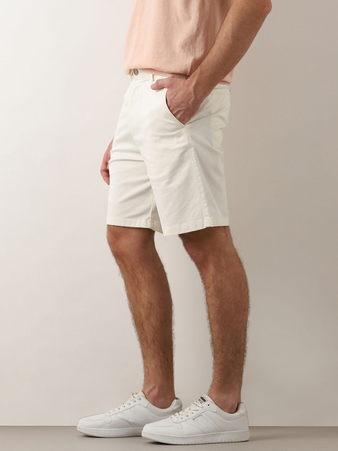 Off-White Mid Rise Cotton Chino Shorts