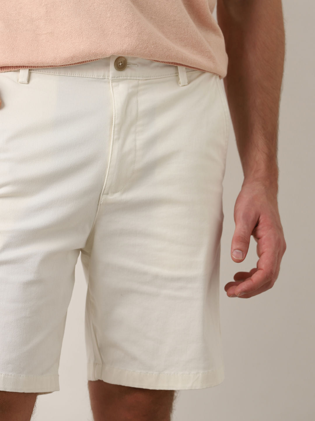 Off-White Mid Rise Cotton Chino Shorts