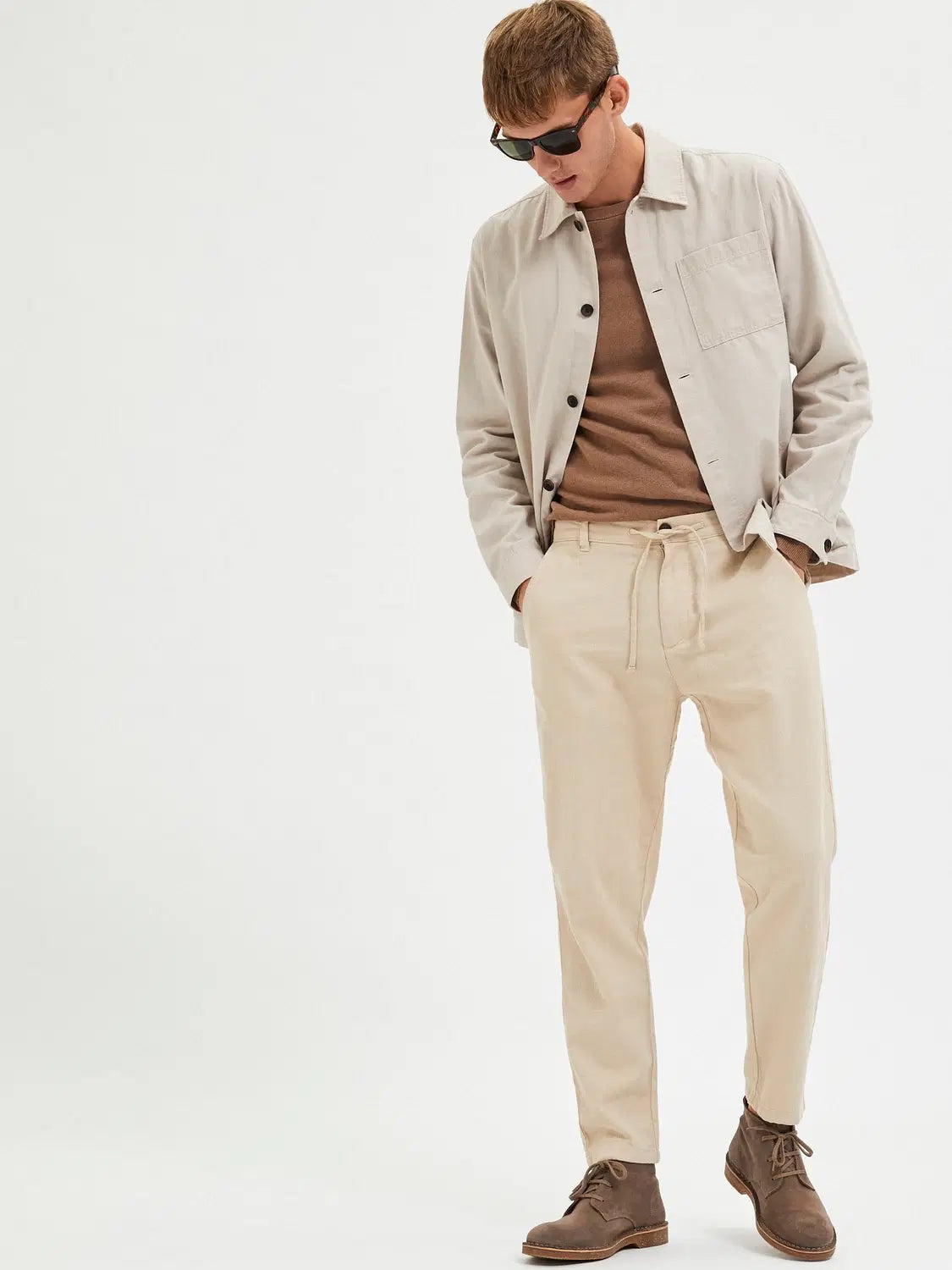 Brown Mid Rise Linen Pants