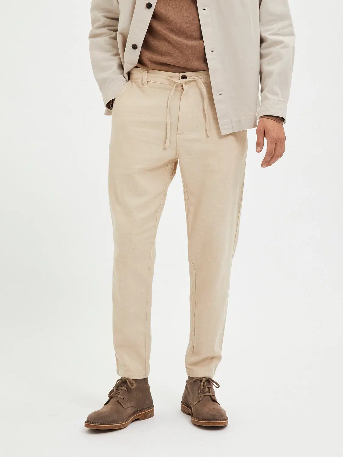 Brown Mid Rise Linen Pants
