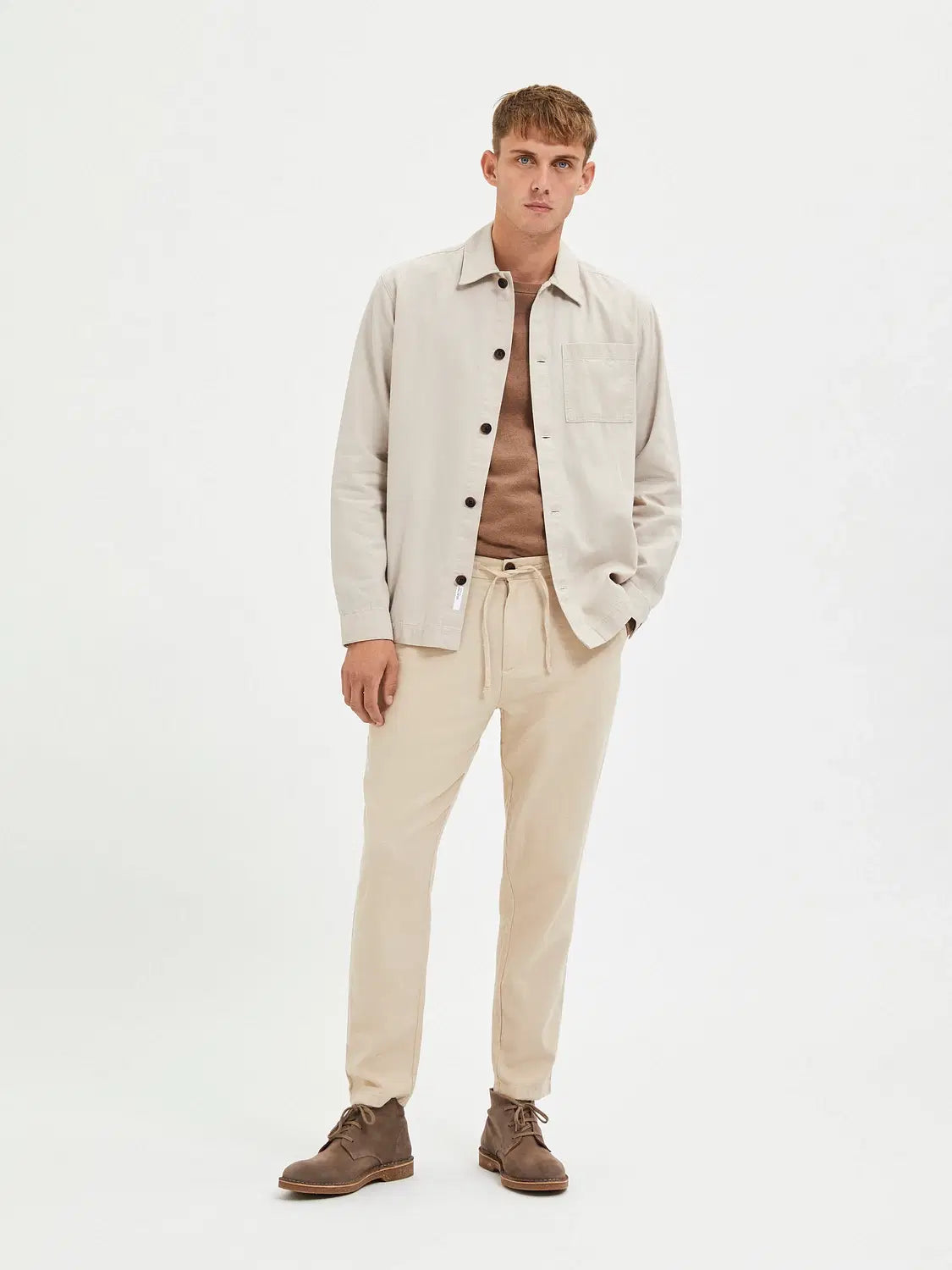 Brown Mid Rise Linen Pants