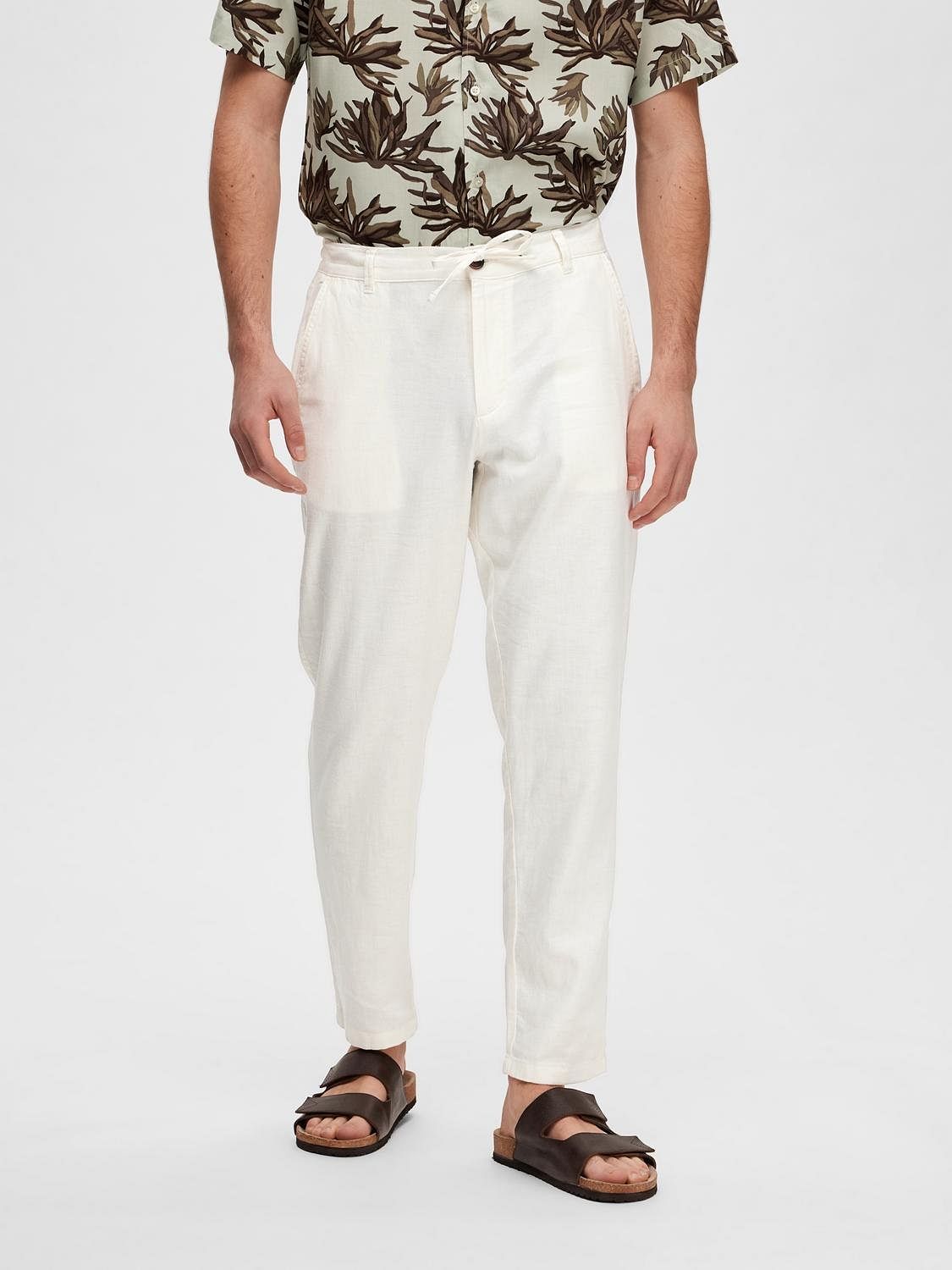 White Mid Rise Linen Pants