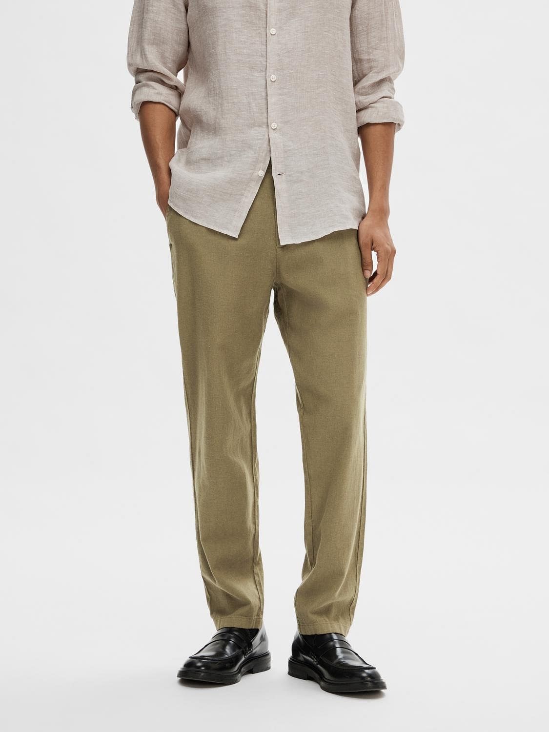 Green Mid Rise Linen Pants