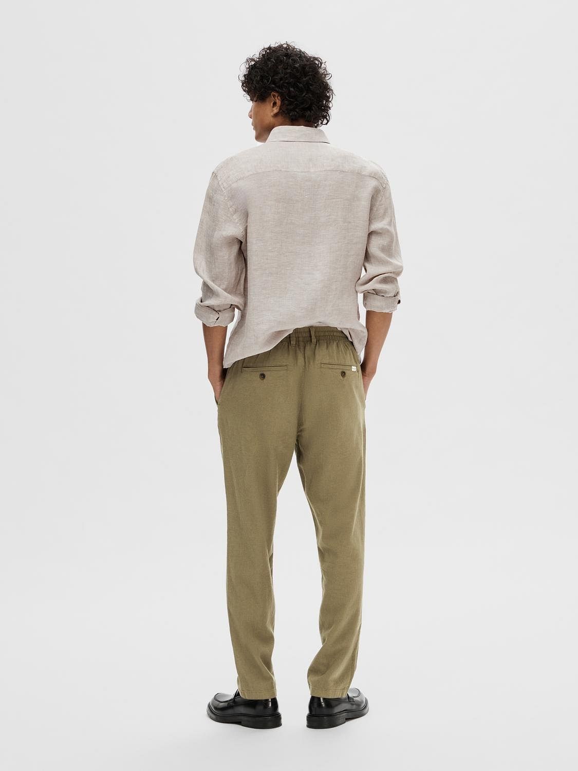 Green Mid Rise Linen Pants