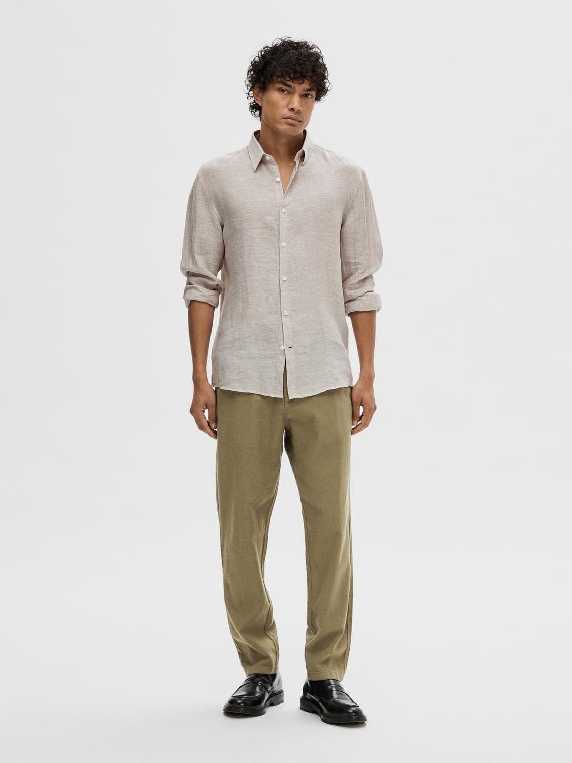 Green Mid Rise Linen Pants