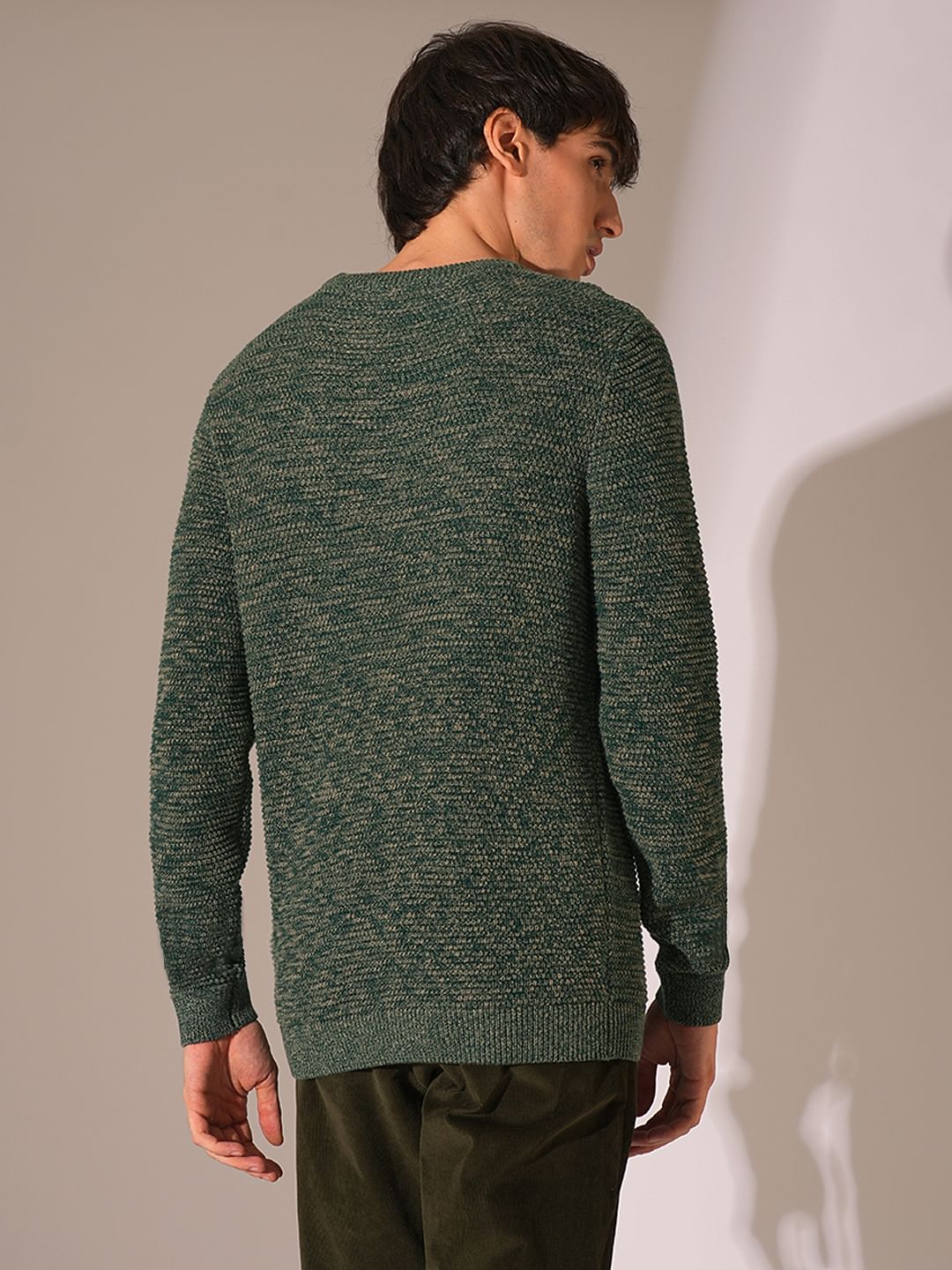 Green Textured Knitted Pullover