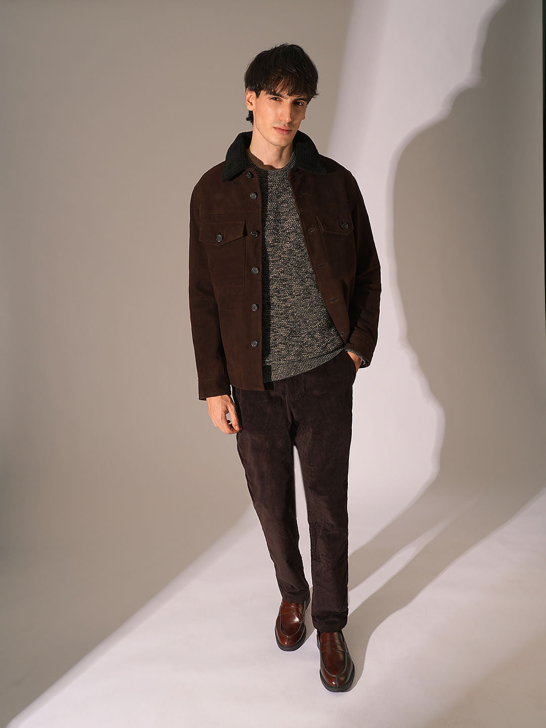 Brown Textured Knitted Pullover