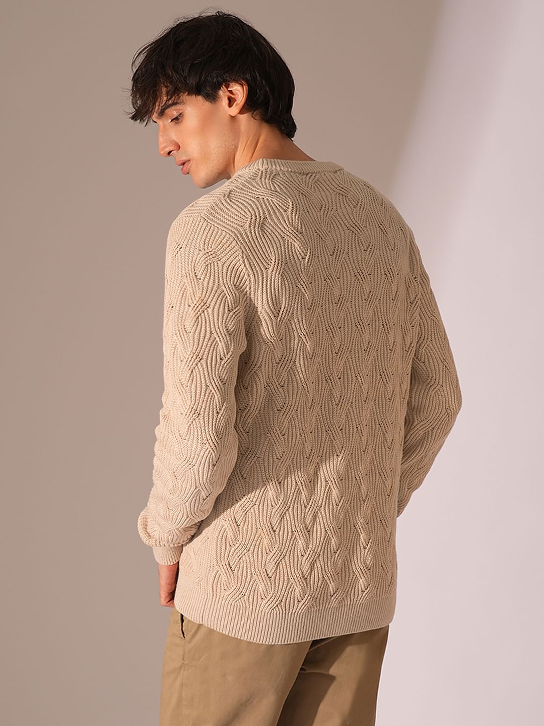 Beige Cable Knit Pullover