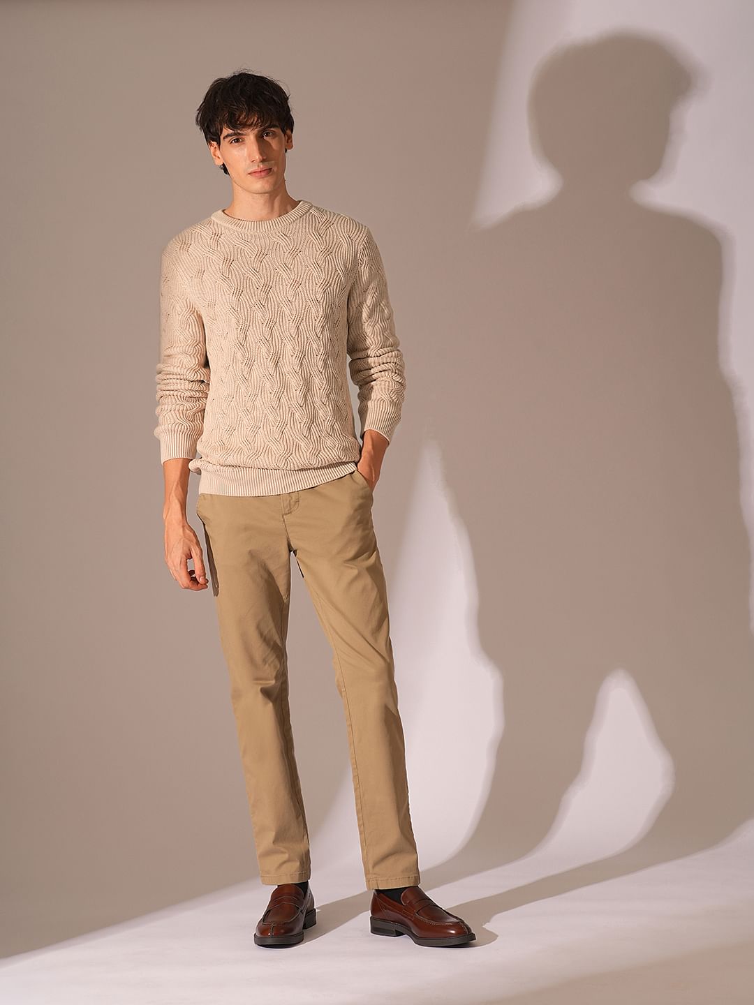Beige Cable Knit Pullover