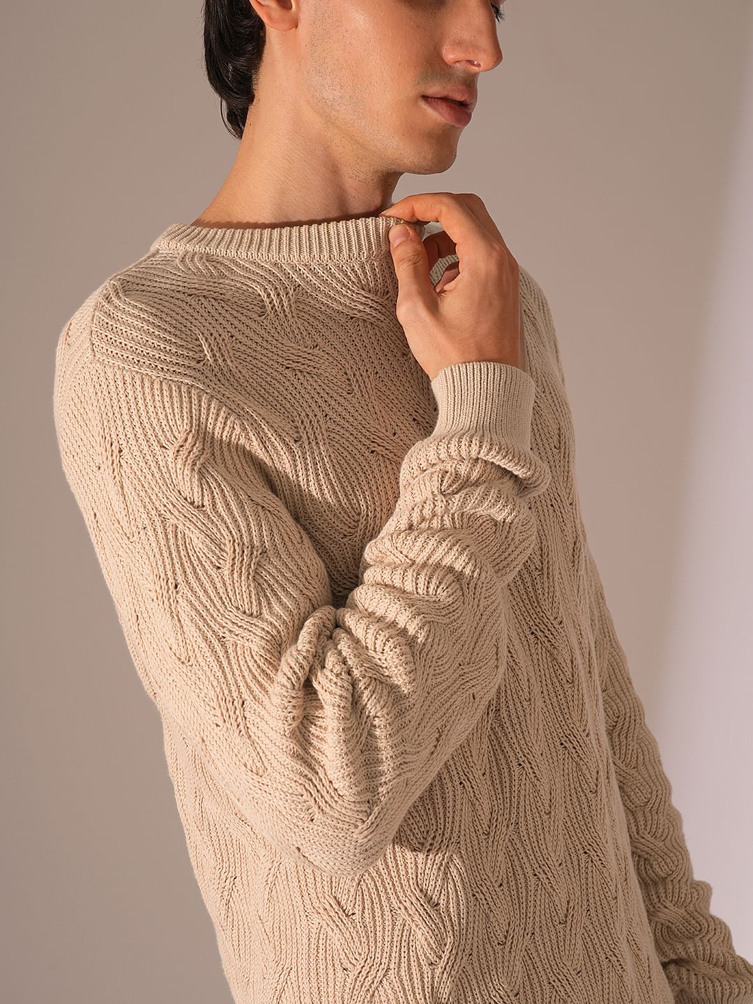 Beige Cable Knit Pullover