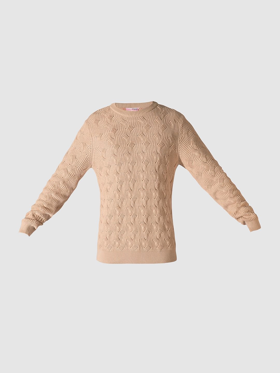 Beige Cable Knit Pullover