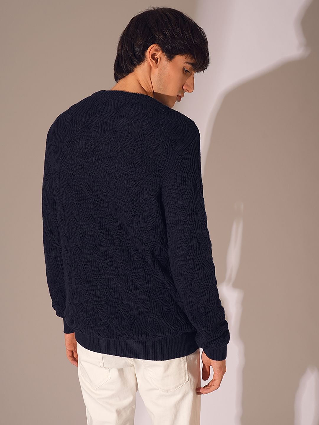 Navy Blue Cable Knit Pullover