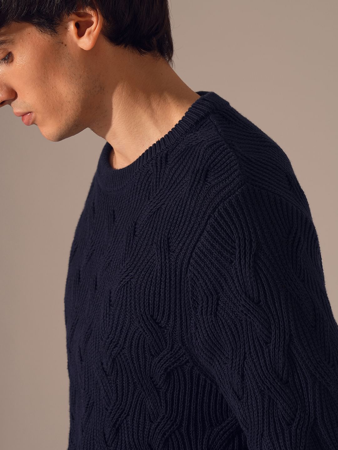 Navy Blue Cable Knit Pullover