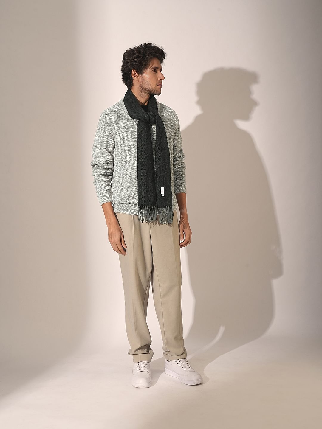 Grey Shawl Neck Knitted Cardigan