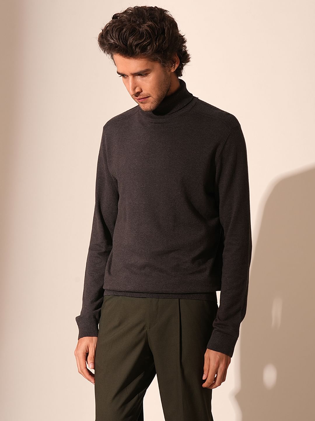 Brown Roll Neck Pullover