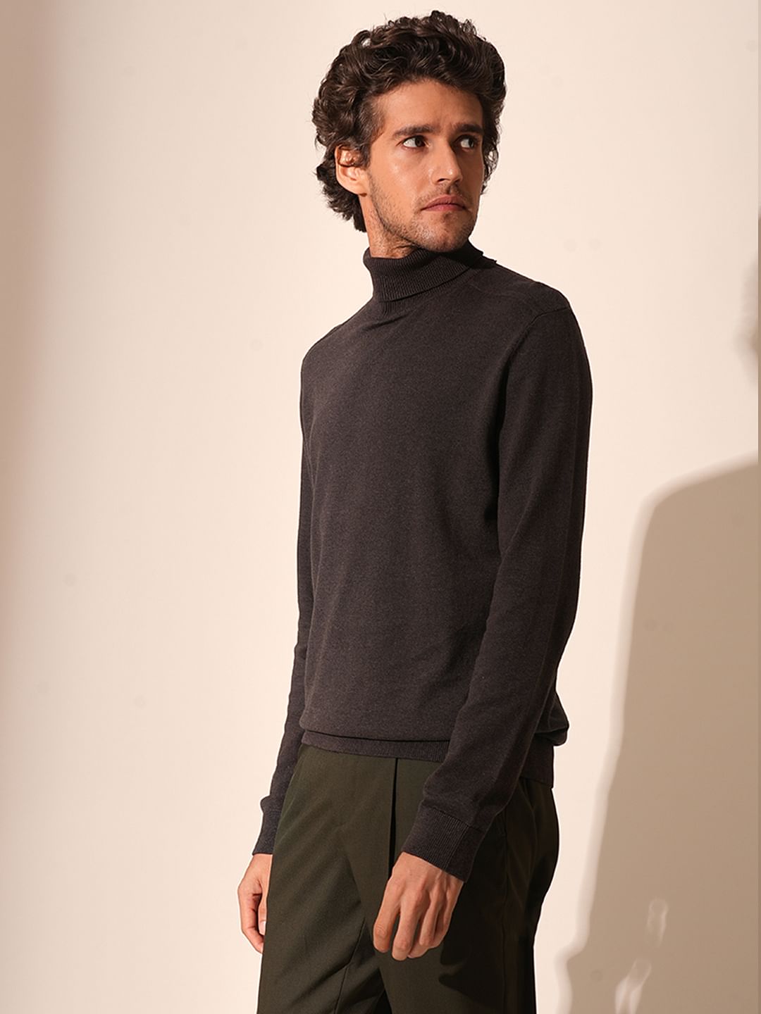 Brown Roll Neck Pullover