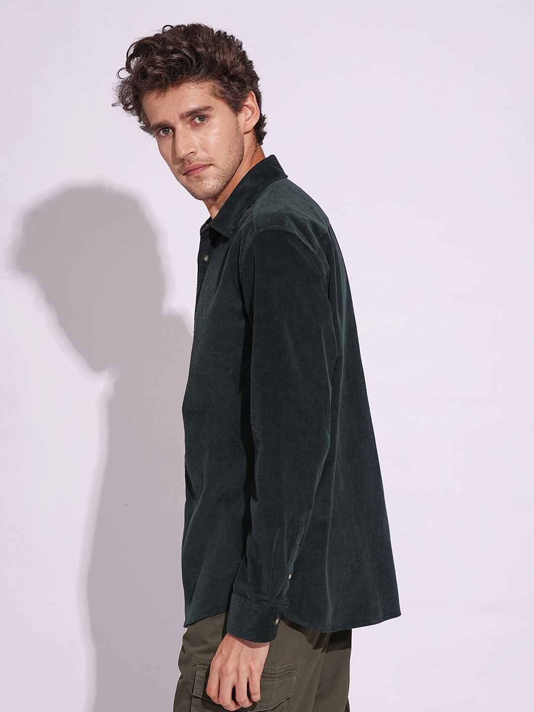 Green Corduroy Full Sleeves Shirt