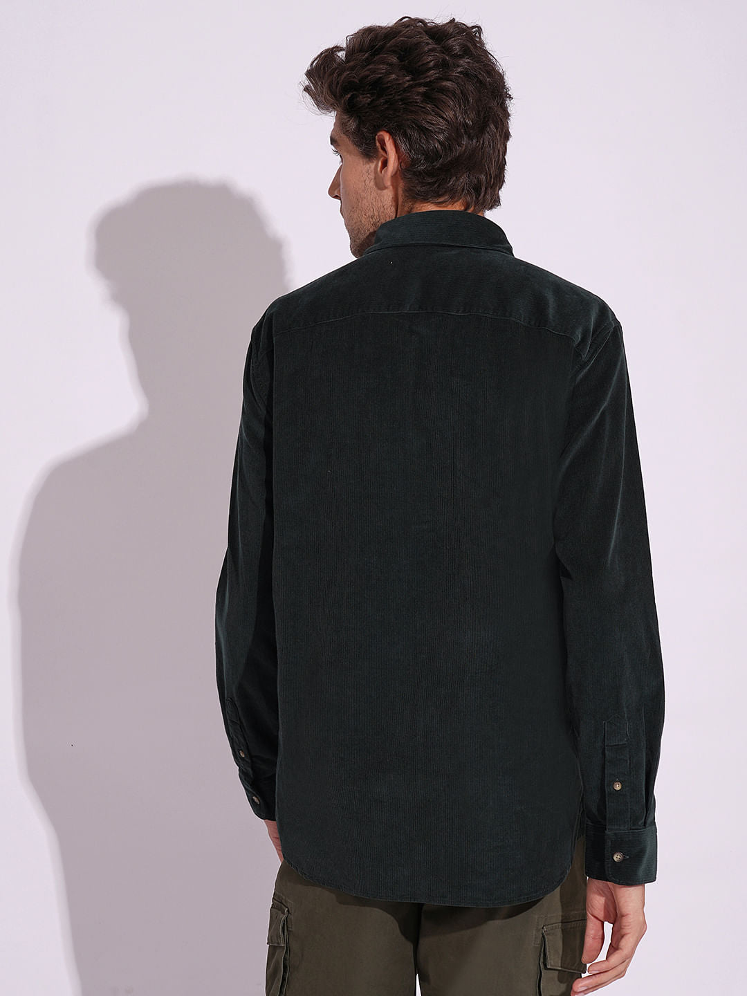 Green Corduroy Full Sleeves Shirt