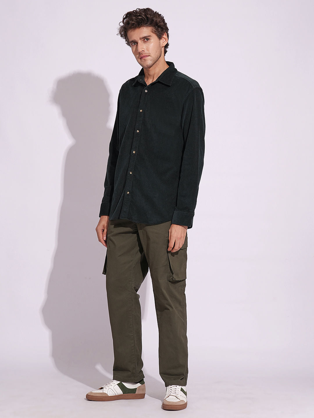 Green Corduroy Full Sleeves Shirt