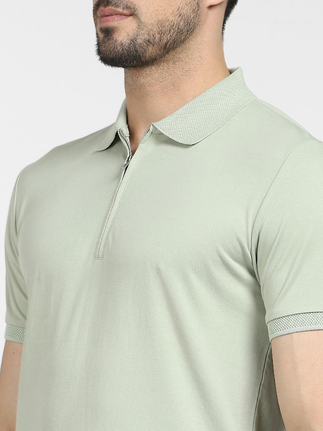 Grey Zip Collared Polo T-shirt
