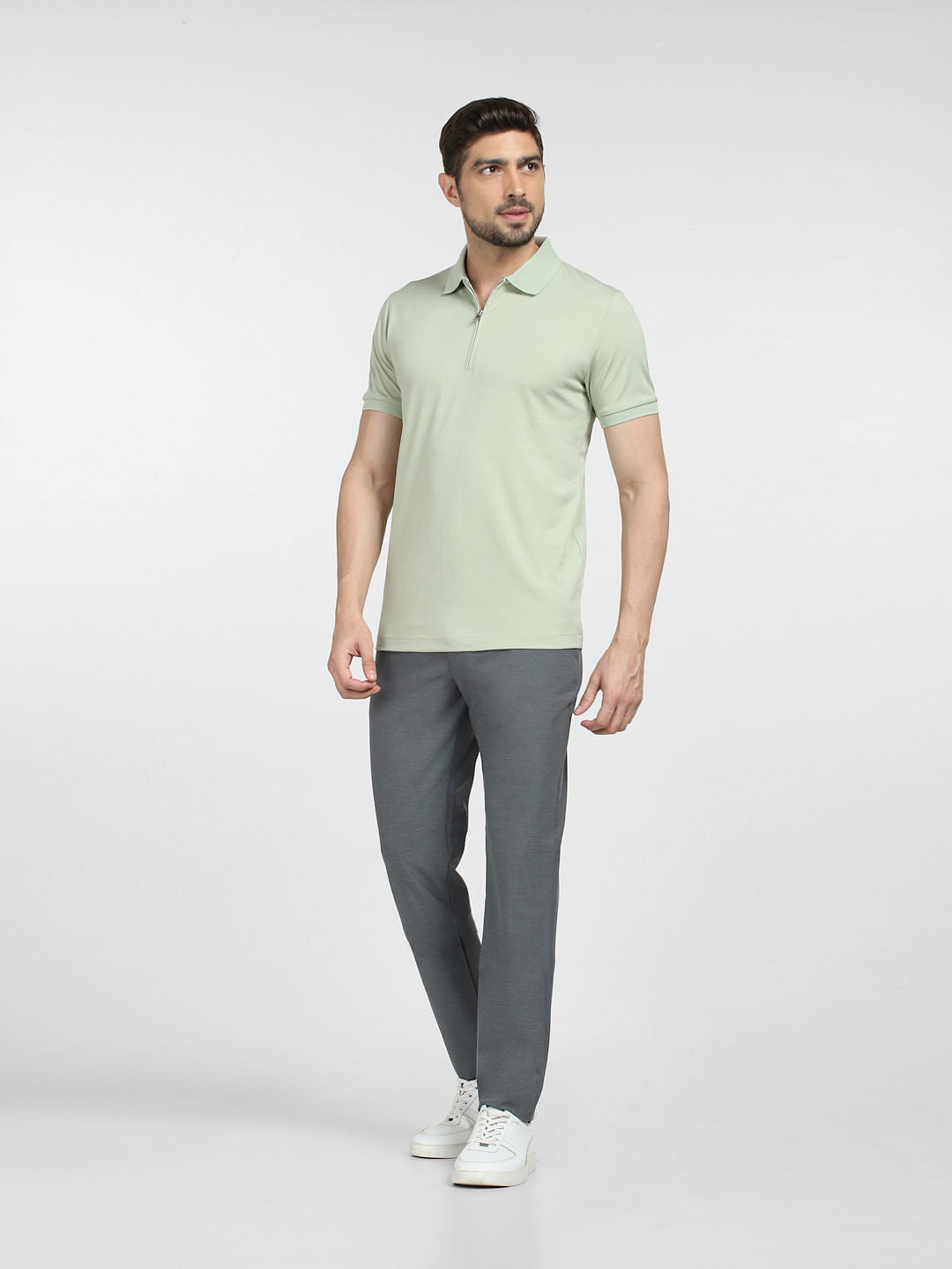 Grey Zip Collared Polo T-shirt