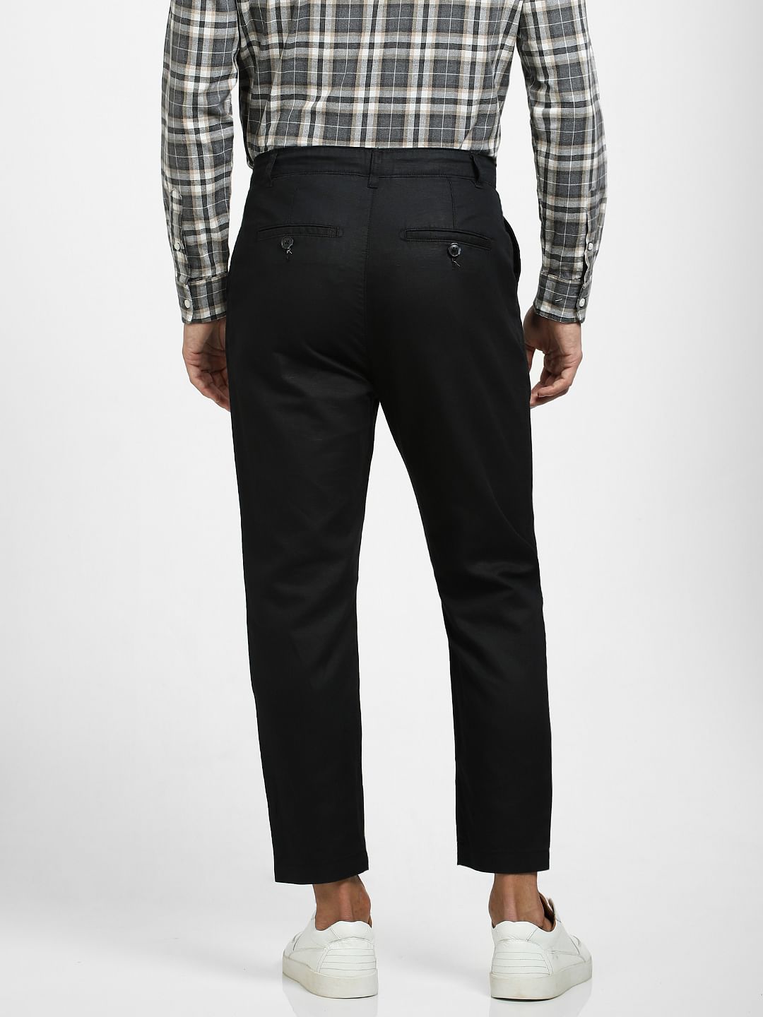 Black Mid Rise Linen Blend Pants