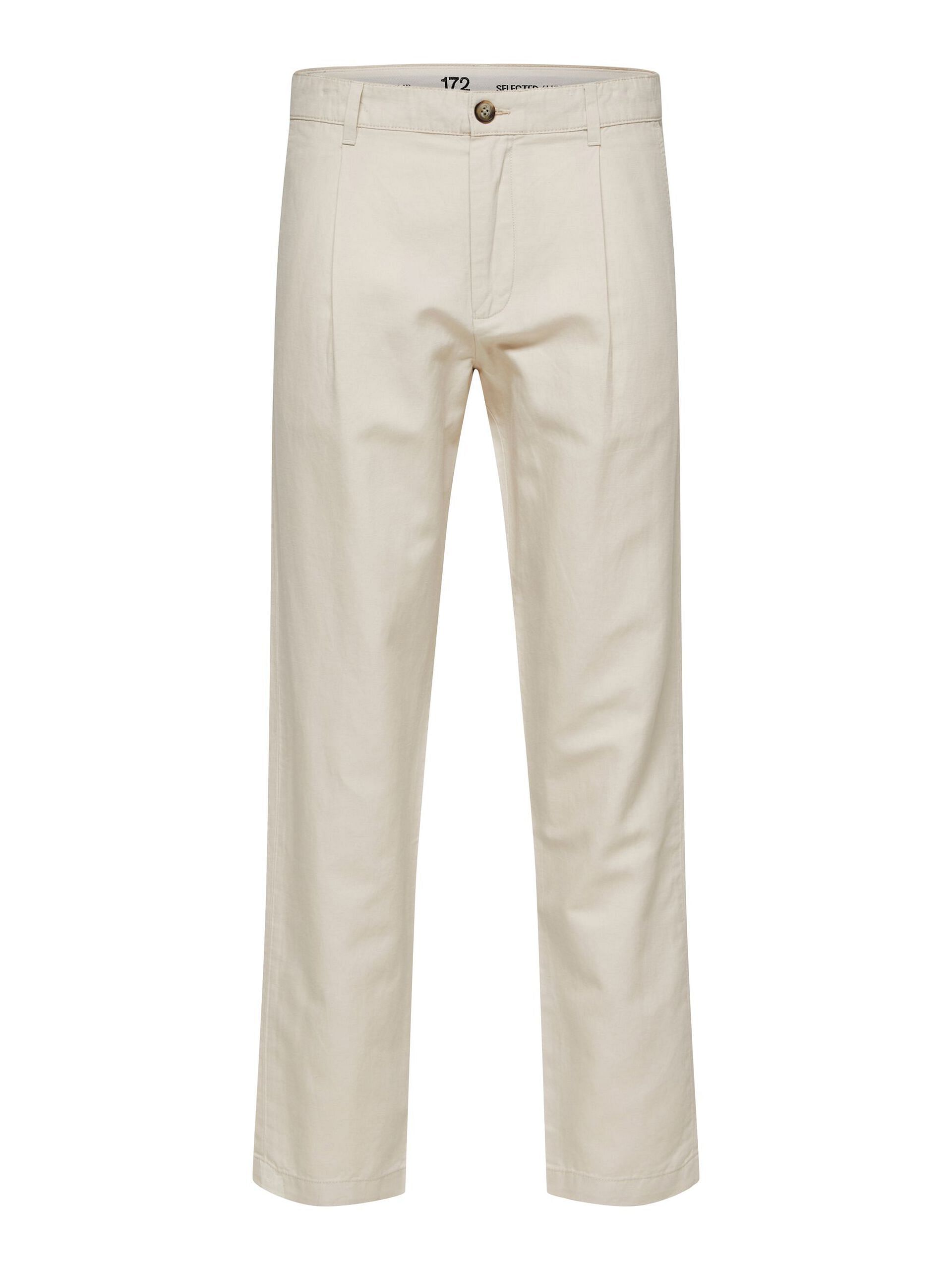 Beige Mid Rise Slim Linen Pants