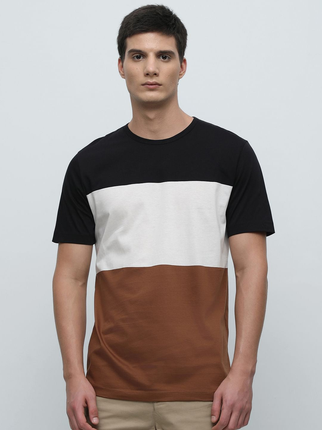 Black Colourblocked Crew Neck T-Shirt