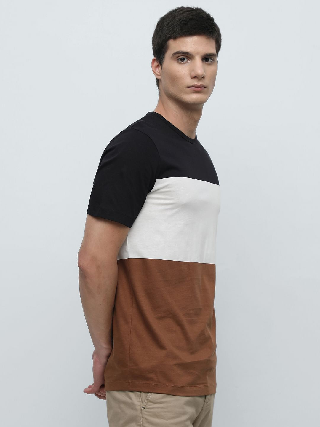 Black Colourblocked Crew Neck T-Shirt