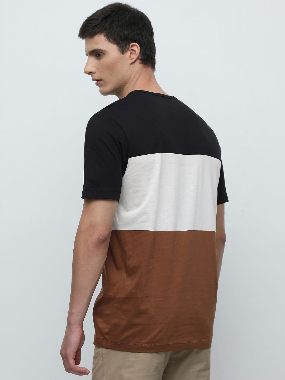 Black Colourblocked Crew Neck T-Shirt