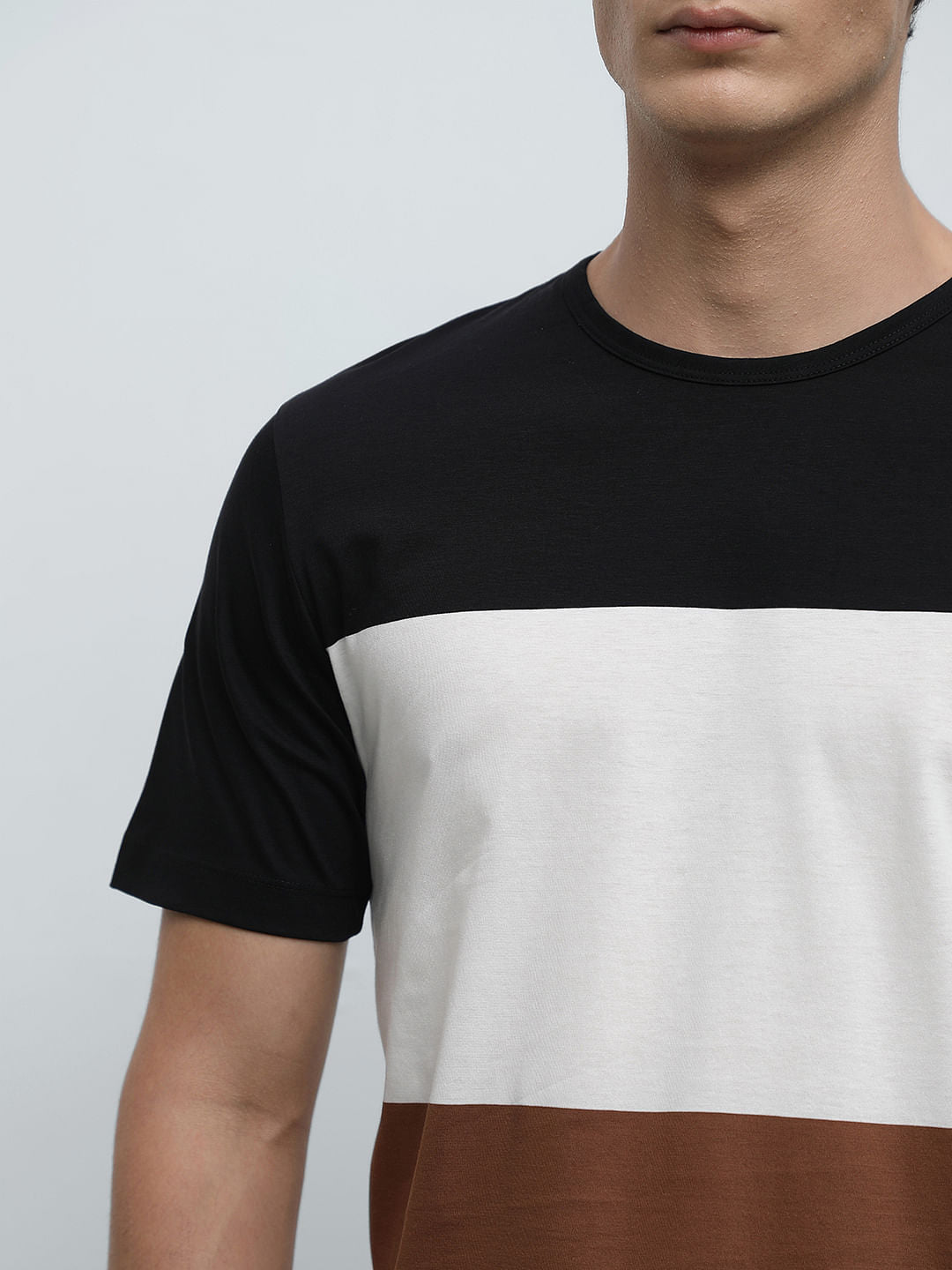 Black Colourblocked Crew Neck T-Shirt