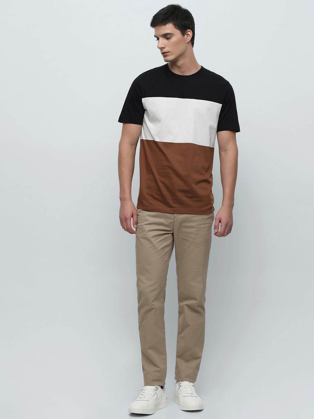 Black Colourblocked Crew Neck T-Shirt