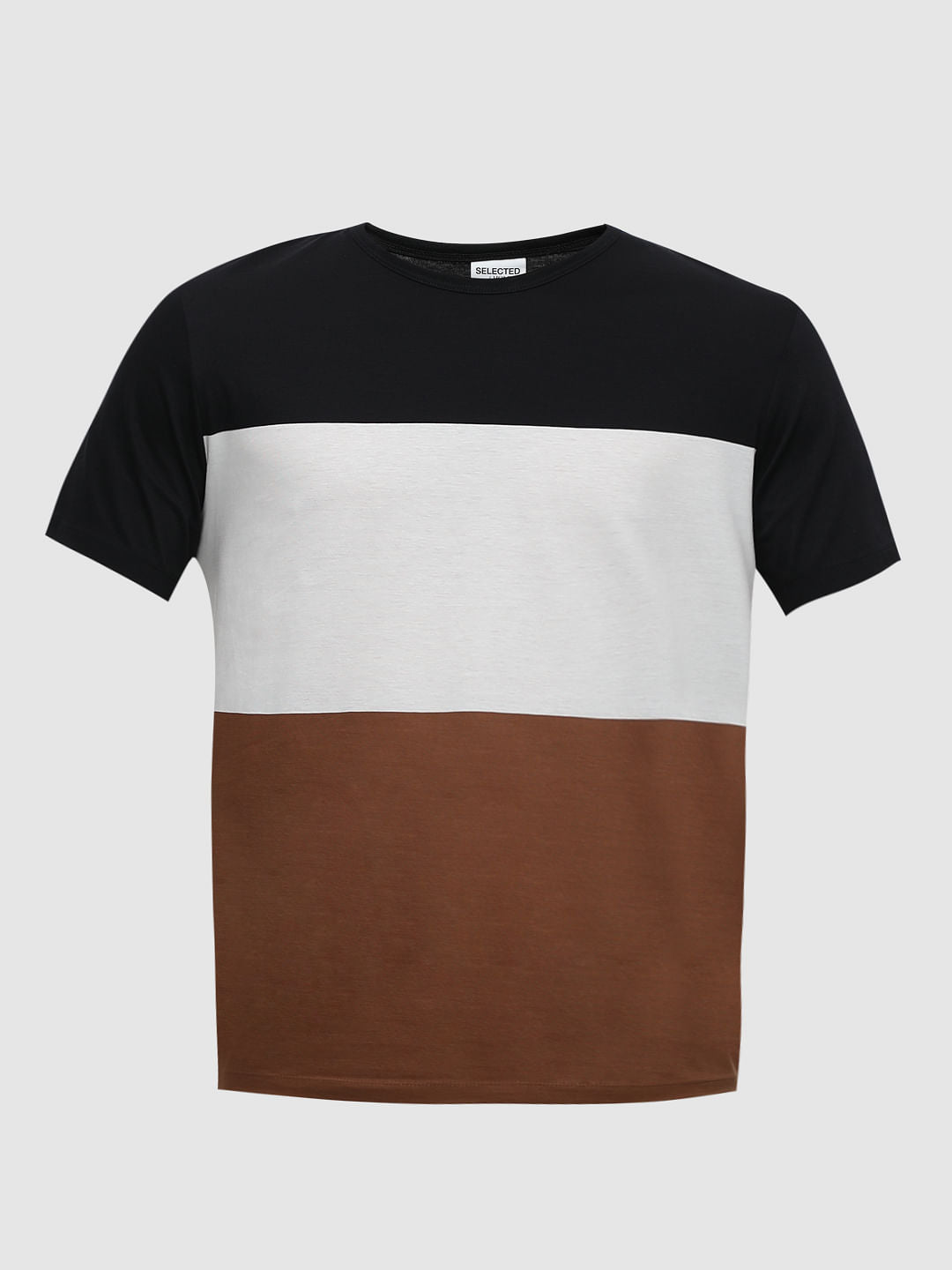 Black Colourblocked Crew Neck T-Shirt