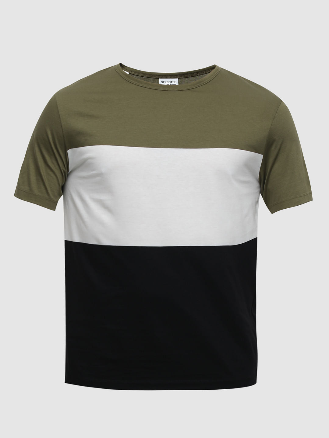 Green Colourblocked Crew Neck T-Shirt