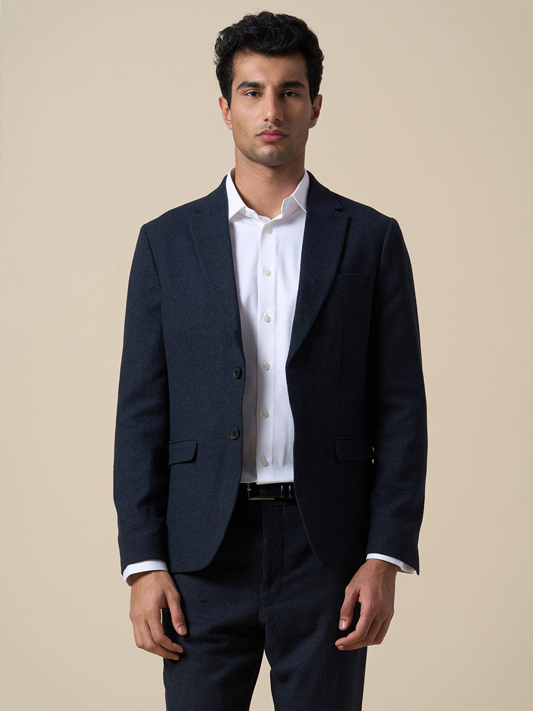 Dark Blue Wool Blend Suit-Set Blazer
