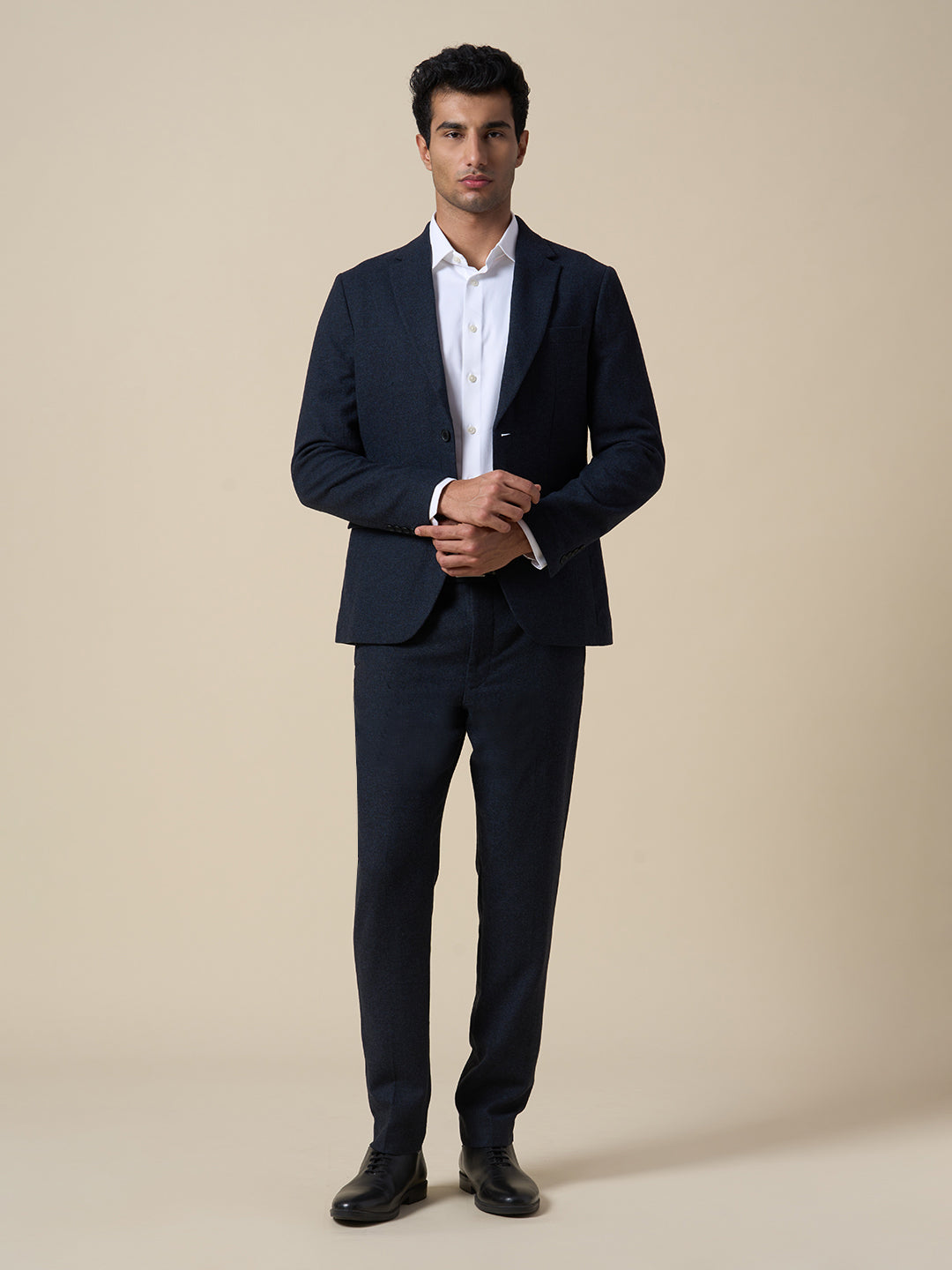 Dark Blue Wool Blend Suit-Set Blazer