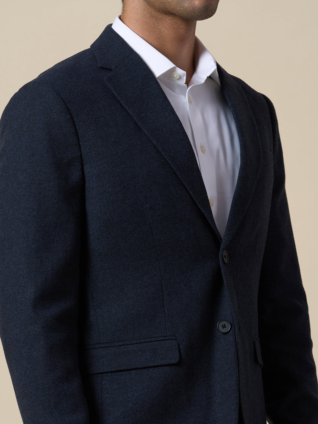 Dark Blue Wool Blend Suit-Set Blazer